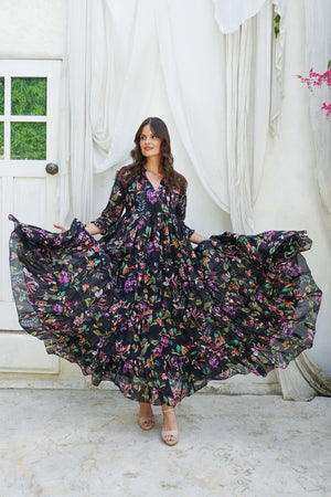 Eden Dress Crew Neck 3/4 Sleeve Maxi Length Ramie (Gallerie Summer Bouquet)