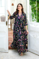 Eden Dress Crew Neck 3/4 Sleeve Maxi Length Ramie (Gallerie Summer Bouquet)
