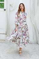 Aster Dress Shirt Collar 3/4 Sleeve Midi Length Ramie (Gallerie Summer Bouquet)