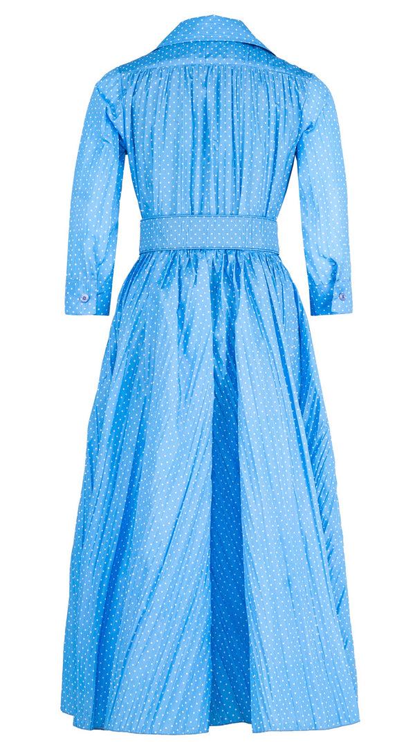 Terry Dress Shirt Collar 3/4 Sleeve Midi Plus Length Silk Taffta (Gentlemans Dot)