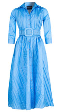 Terry Dress Shirt Collar 3/4 Sleeve Midi Plus Length Silk Taffta (Gentlemans Dot)