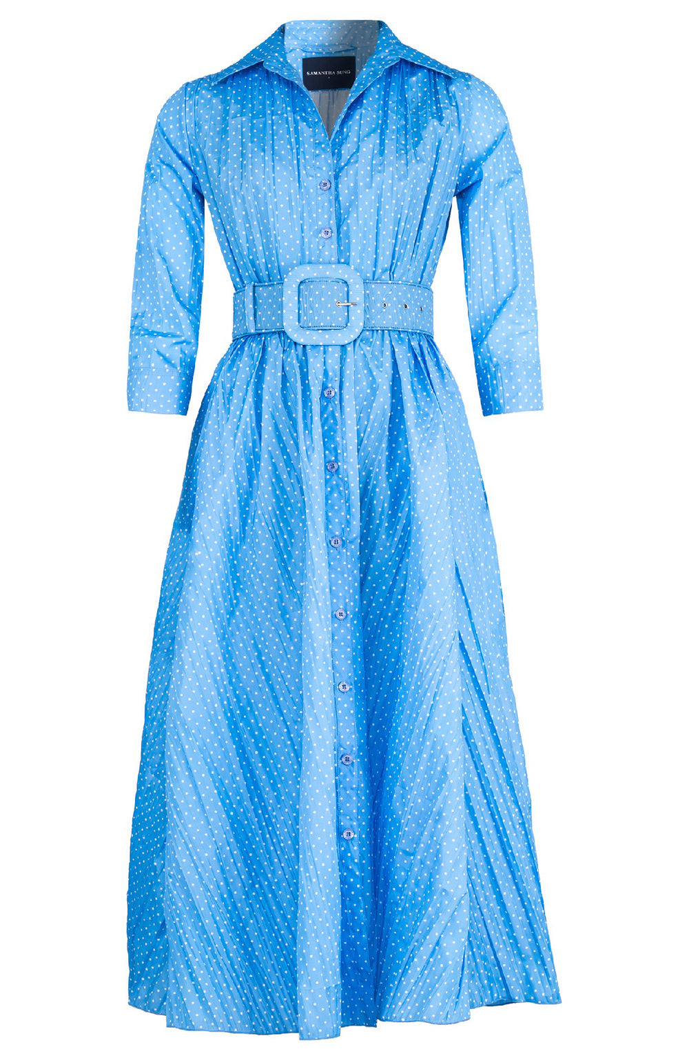 Terry Dress Shirt Collar 3/4 Sleeve Midi Plus Length Poliamide Taffta (Gentlemans Dot)