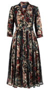 Audrey Dress #4 Shirt Collar 3/4 Sleeve Midi Length Wool Musola (Garland Rose)