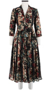 Audrey Dress #4 Shirt Collar 3/4 Sleeve Midi Length Wool Musola (Garland Rose)
