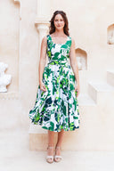 Abelia Dress U Neck Sleeveless Midi Length Cotton Stretch (Genova Mono Flower White)