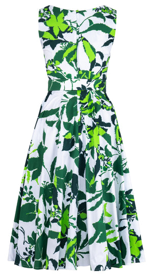 Abelia Dress U Neck Sleeveless Midi Length Cotton Stretch (Genova Mono Flower White)