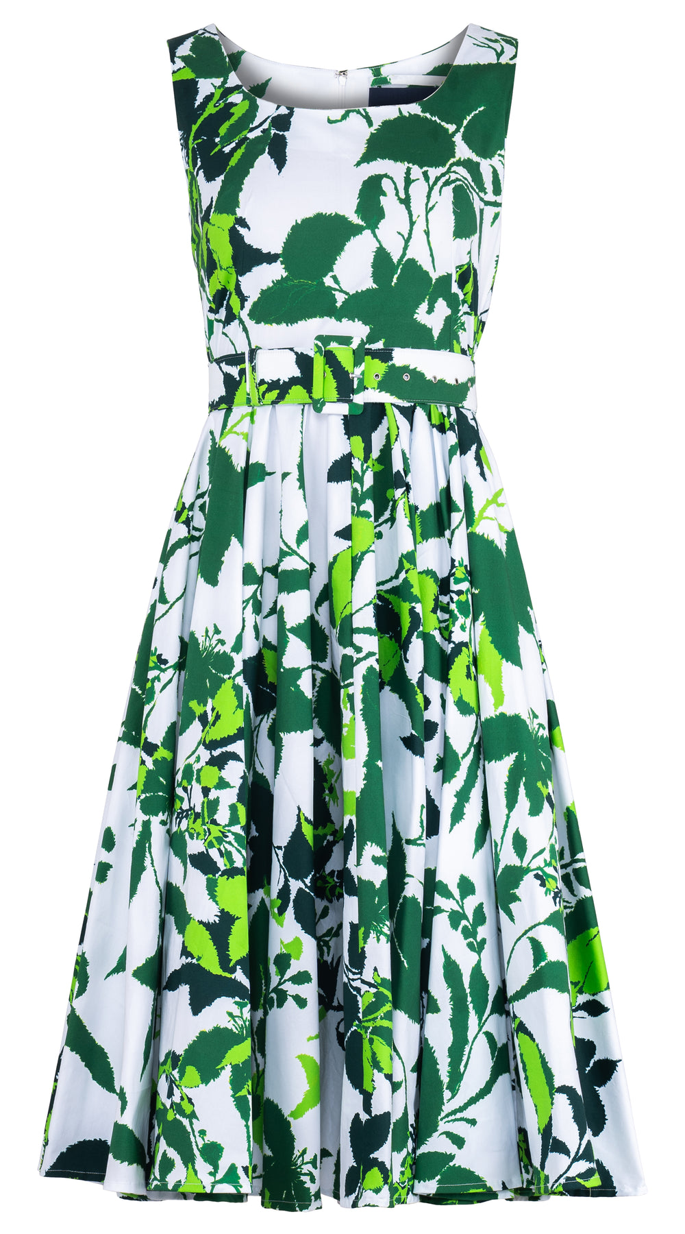 Abelia Dress U Neck Sleeveless Midi Length Cotton Stretch (Genova Mono Flower White)