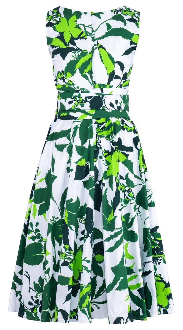 Abelia Dress U Neck Sleeveless Midi Length Cotton Stretch (Genova Mono Flower White)