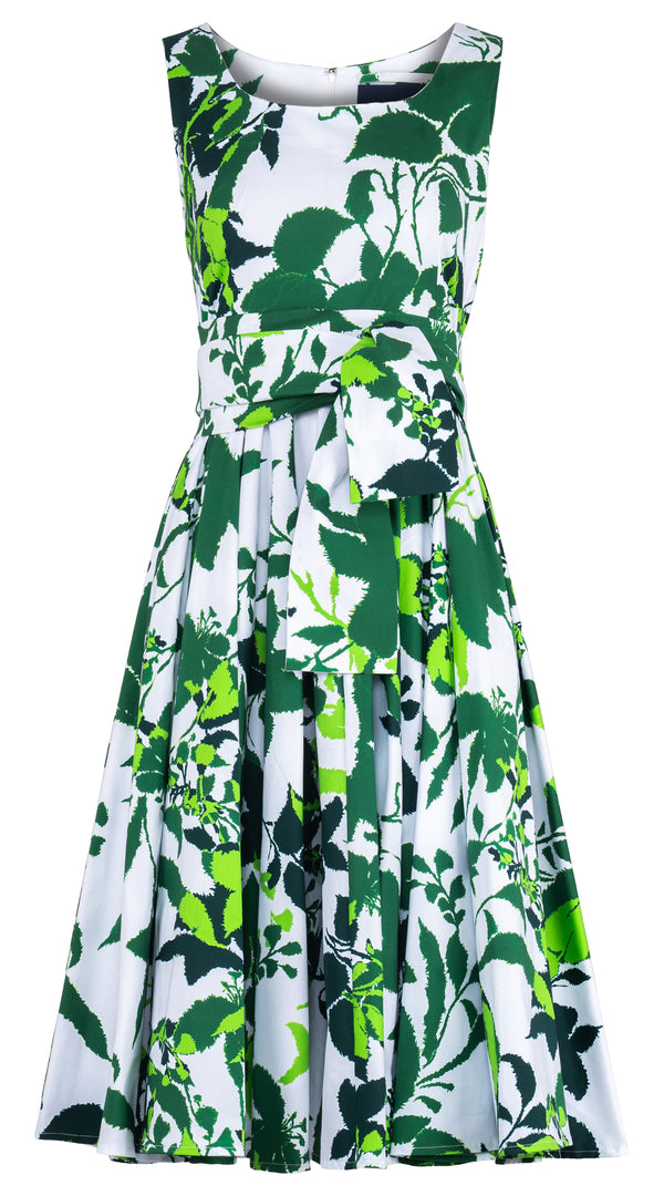 Abelia Dress U Neck Sleeveless Midi Length Cotton Stretch (Genova Mono Flower White)