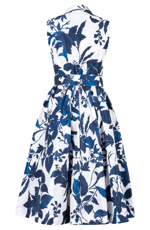 Terry Dress Shirt Collar Sleeveless Midi Length Poliamide Taffta (Genova Mono Flower White)