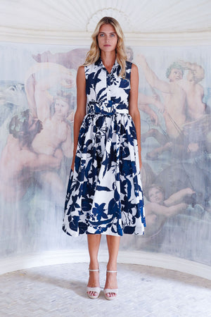 Terry Dress Shirt Collar 3/4 Sleeve Midi Length Poliamide Taffta (Fiori Poppy Big Pastel)