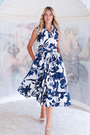 Terry Dress Shirt Collar 3/4 Sleeve Midi Length Poliamide Taffta (Fiori Poppy Big Pastel)