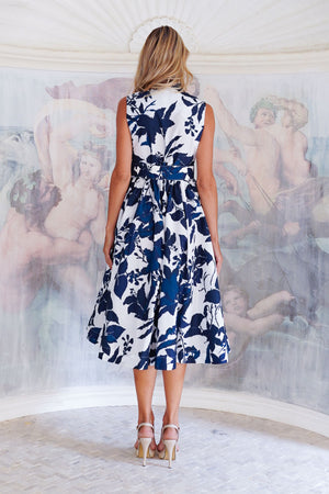 Terry Dress Shirt Collar 3/4 Sleeve Midi Length Poliamide Taffta (Fiori Poppy Big Pastel)