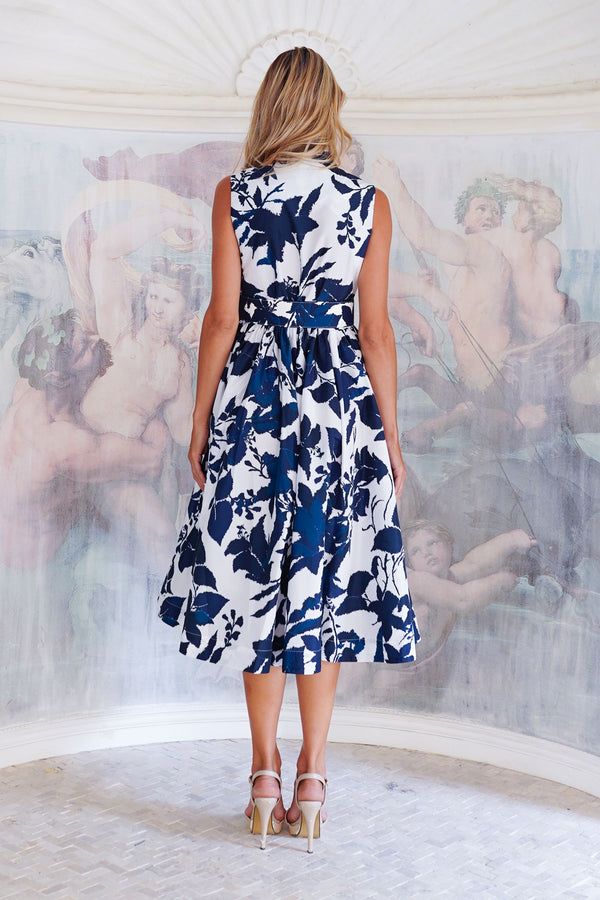 Terry Dress Shirt Collar 3/4 Sleeve Midi Length Poliamide Taffta (Fiori Poppy Big Pastel)