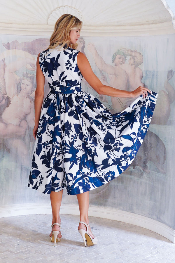 Terry Dress Shirt Collar 3/4 Sleeve Midi Length Poliamide Taffta (Fiori Poppy Big Pastel)