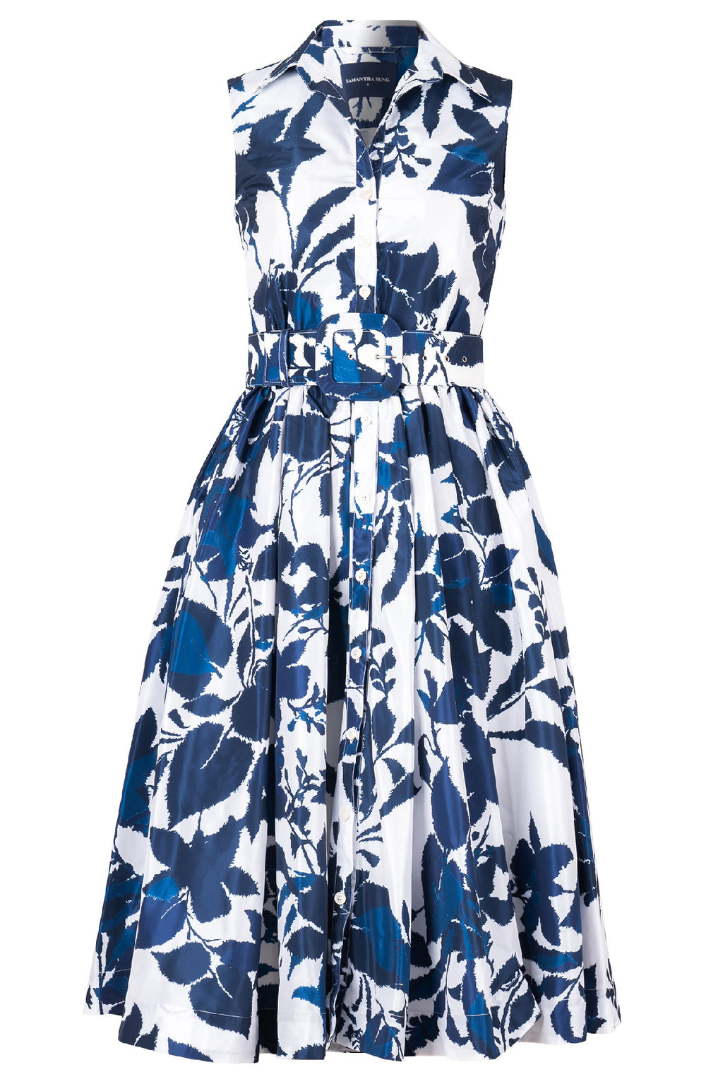 Terry Dress Shirt Collar Sleeveless Midi Length Poliamide Taffta (Genova Mono Flower White)