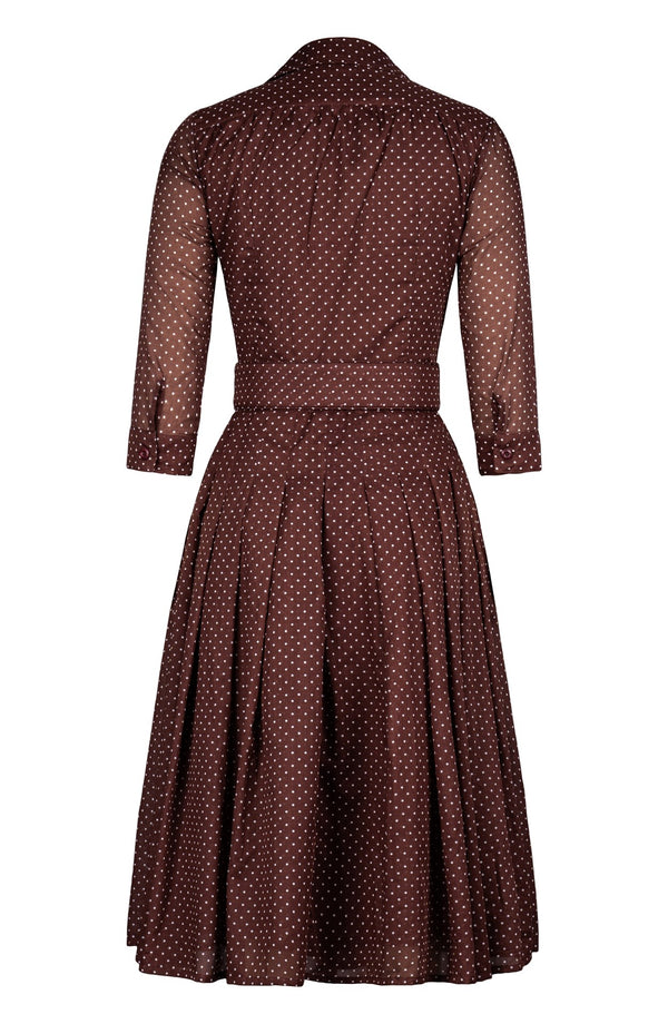 Audrey Dress #4 Shirt Collar 3/4 Sleeve Long Length Cotton Musola (Gentlemans Dot)