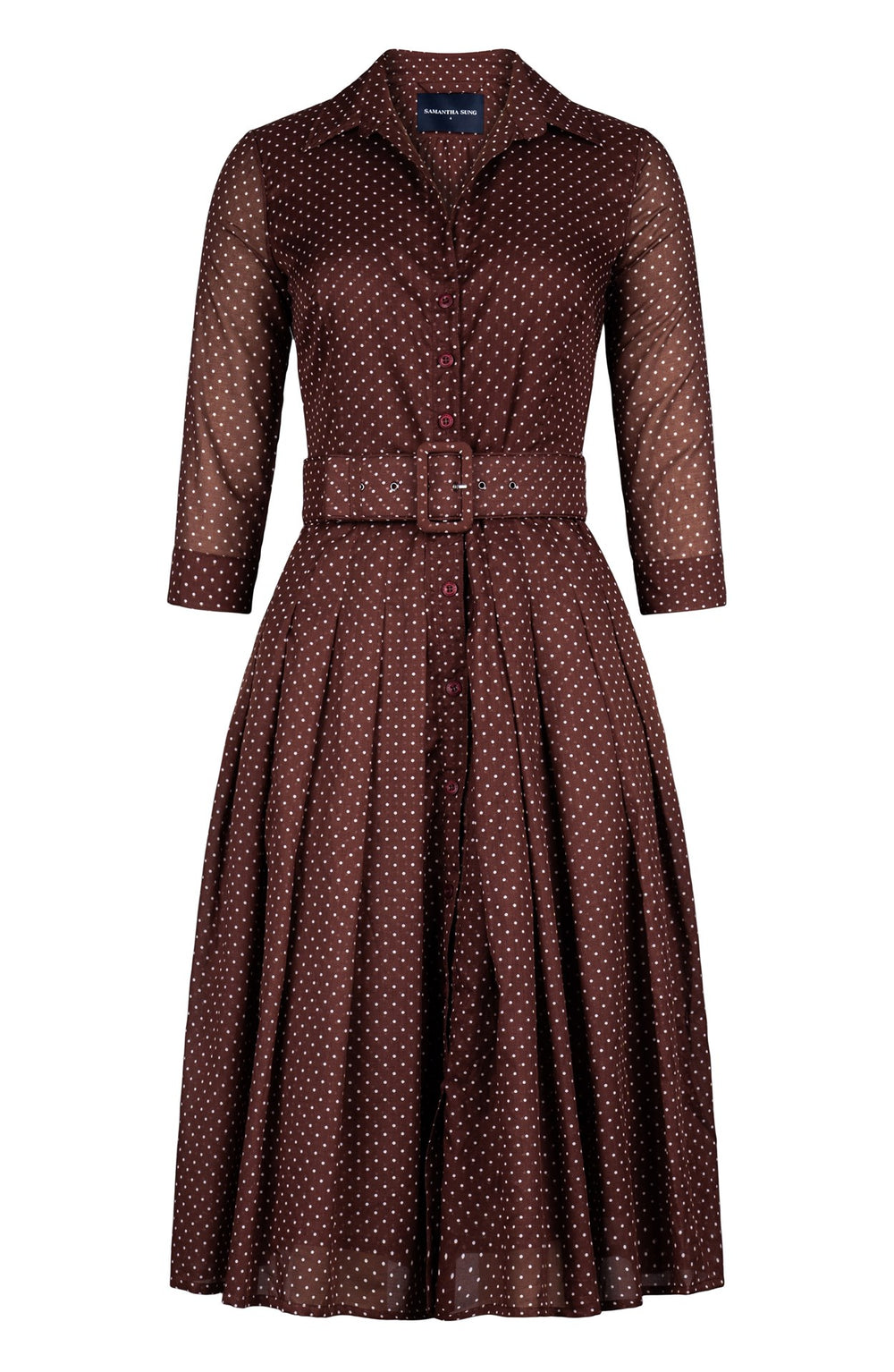 Audrey Dress #4 Shirt Collar 3/4 Sleeve Long Length Cotton Musola (Gentlemans Dot)