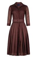 Audrey Dress #4 Shirt Collar 3/4 Sleeve Long Length Cotton Musola (Gentlemans Dot)