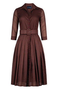 Audrey Dress #4 Shirt Collar 3/4 Sleeve Long Length Cotton Musola (Gentlemans Dot)