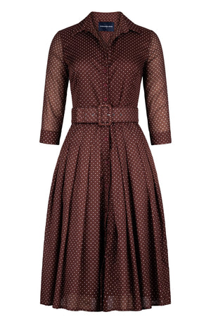 Audrey Dress #4 Shirt Collar 3/4 Sleeve Long Length Cotton Musola (Gentlemans Dot)