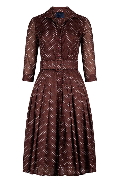 Audrey Dress #4 Shirt Collar 3/4 Sleeve Long Length Cotton Musola (Gentlemans Dot)