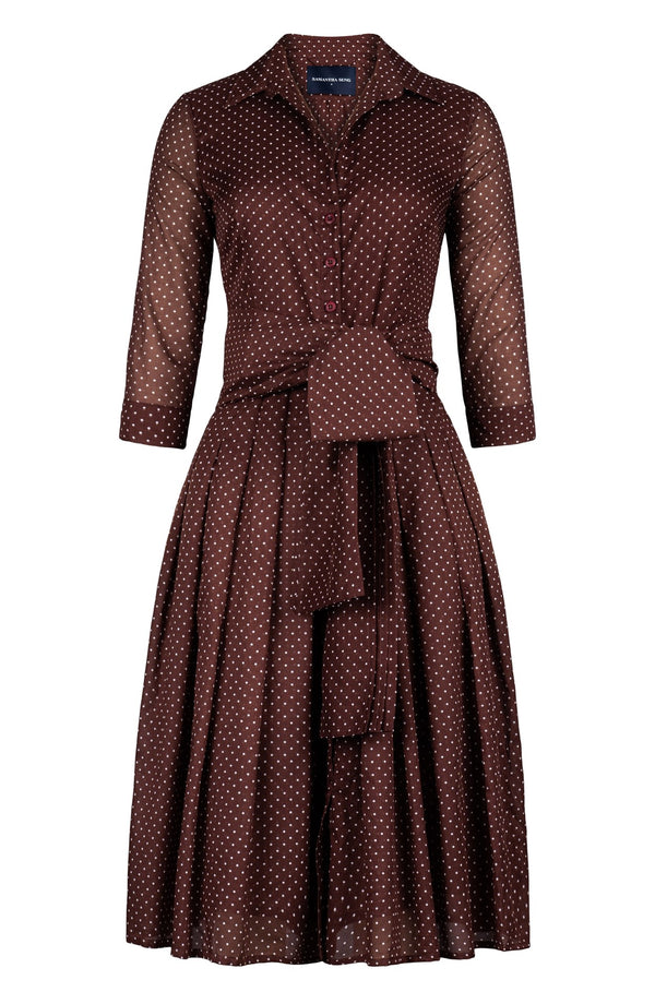 Audrey Dress #4 Shirt Collar 3/4 Sleeve Long Length Cotton Musola (Gentlemans Dot)