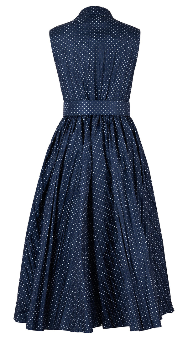 Terry Dress Shirt Collar Sleeveless Midi Plus Length Silk Taffta (Gentlemans Dot)