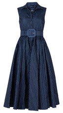 Terry Dress Shirt Collar Sleeveless Midi Plus Length Silk Taffta (Gentlemans Dot)