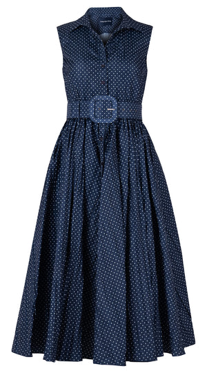 Terry Dress Shirt Collar Sleeveless Midi Plus Length Silk Taffta (Gentlemans Dot)