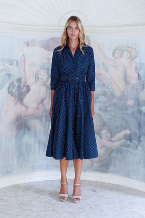 Terry Dress Shirt Collar 3/4 Sleeve Midi Length Poliamide Taffta (Gentlemans Dot)