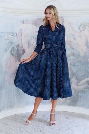 Terry Dress Shirt Collar 3/4 Sleeve Midi Length Poliamide Taffta (Gentlemans Dot)