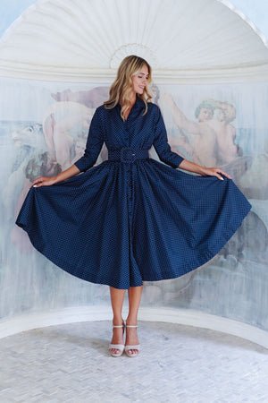 Terry Dress Shirt Collar 3/4 Sleeve Midi Length Poliamide Taffta (Gentlemans Dot)