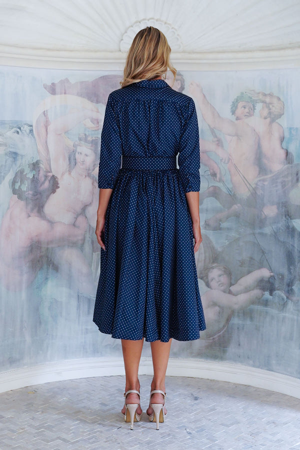 Terry Dress Shirt Collar 3/4 Sleeve Midi Length Poliamide Taffta (Gentlemans Dot)