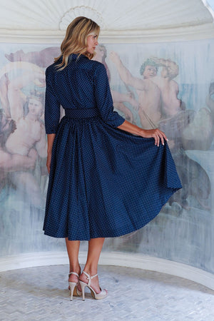 Terry Dress Shirt Collar 3/4 Sleeve Midi Length Poliamide Taffta (Gentlemans Dot)