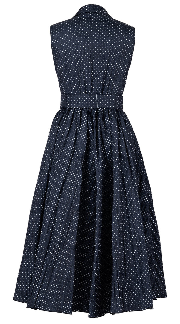 Terry Dress Shirt Collar Sleeveless Midi Plus Length Silk Taffta (Gentlemans Dot)