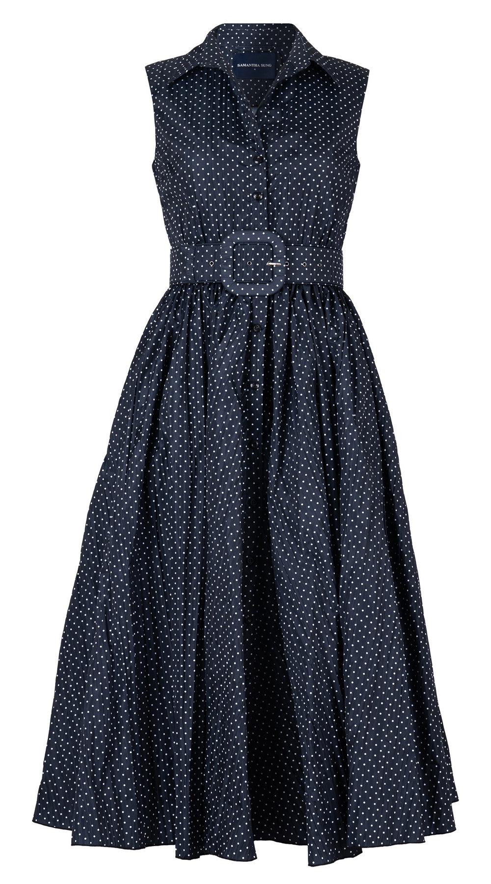 Terry Dress Shirt Collar Sleeveless Midi Plus Length Silk Taffta (Gentlemans Dot)