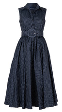 Terry Dress Shirt Collar Sleeveless Midi Plus Length Silk Taffta (Gentlemans Dot)