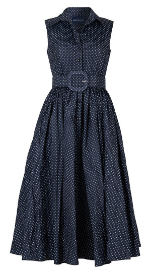 Terry Dress Shirt Collar Sleeveless Midi Plus Length Silk Taffta (Gentlemans Dot)