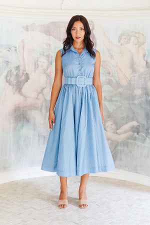 Terry Dress Shirt Collar Sleeveless Midi Length Poliamide Taffta (Gentlemans Dot)