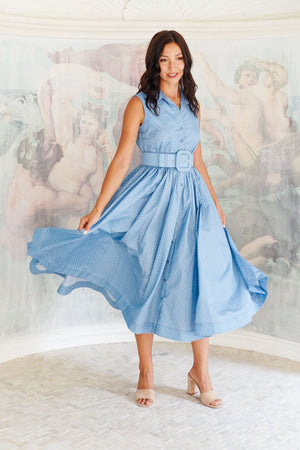 Terry Dress Shirt Collar Sleeveless Midi Length Poliamide Taffta (Gentlemans Dot)