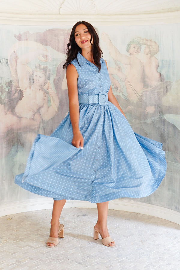 Terry Dress Shirt Collar Sleeveless Midi Length Poliamide Taffta (Gentlemans Dot)