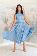 Terry Dress Shirt Collar Sleeveless Midi Length Poliamide Taffta (Gentlemans Dot)