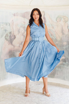 Terry Dress Shirt Collar Sleeveless Midi Length Poliamide Taffta (Gentlemans Dot)