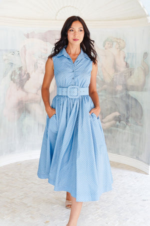 Terry Dress Shirt Collar Sleeveless Midi Length Poliamide Taffta (Gentlemans Dot)