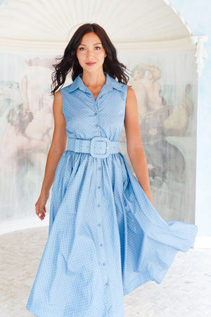 Terry Dress Shirt Collar Sleeveless Midi Length Poliamide Taffta (Gentlemans Dot)