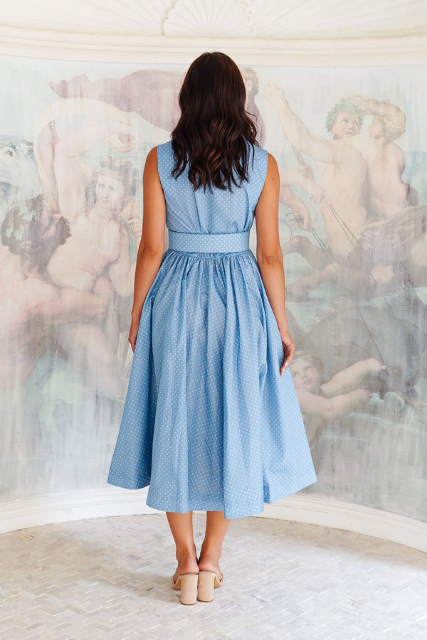 Terry Dress Shirt Collar Sleeveless Midi Length Poliamide Taffta (Gentlemans Dot)