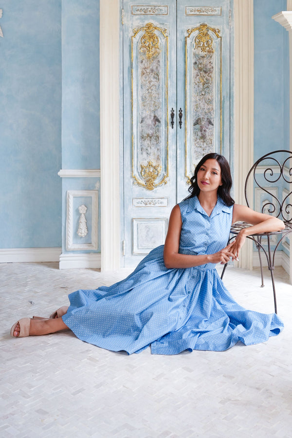 Terry Dress Shirt Collar Sleeveless Midi Length Poliamide Taffta (Gentlemans Dot)