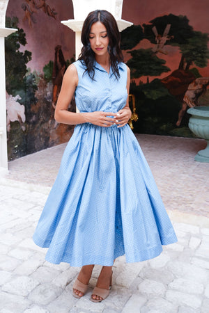 Terry Dress Shirt Collar Sleeveless Midi Length Poliamide Taffta (Gentlemans Dot)