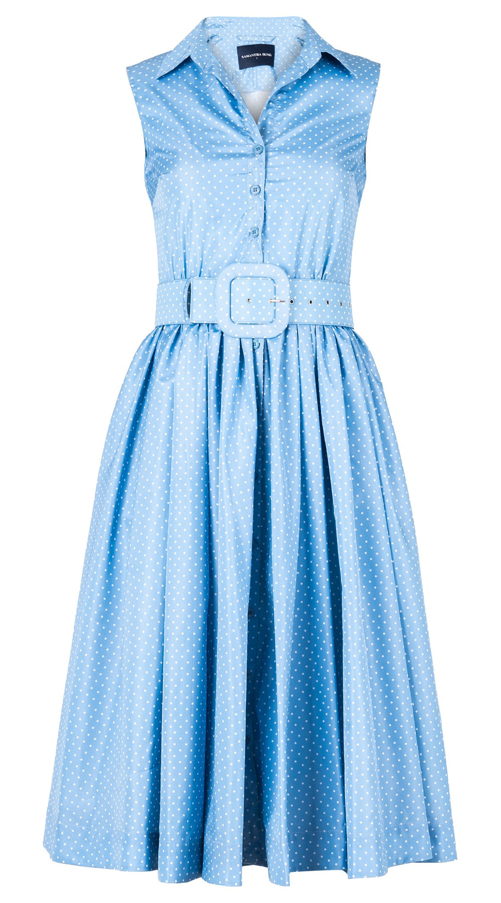 Terry Dress Shirt Collar Sleeveless Midi Length Silk Taffta (Gentlemans Dot)